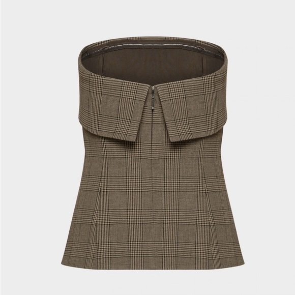 🤎 Aritzia Element Brown Plaid Strapless Peplum Top | Size 12 🤎 - Picture 3 of 7
